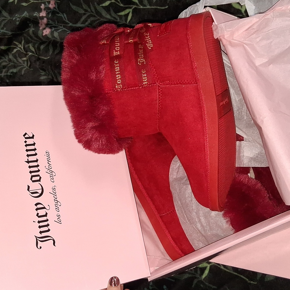 Juicy Couture Red Boots with Ribbon Accent